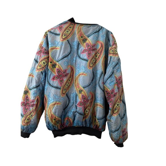VTG Robert Stock Ltd Quilted Silk Bomber Jacket Retro Paisley Blue Multi-Color L - Picture 4 of 12